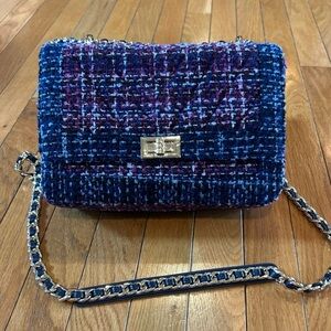 New NWT WHBM White House Black Market Tweed Pink Blue Gold Crossbody Bag Purse